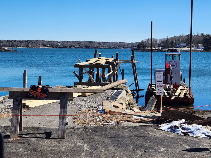 Construction is underway on the dock destroyed during the January storms in Round Pond. (Photo courtesy Lori Crook)