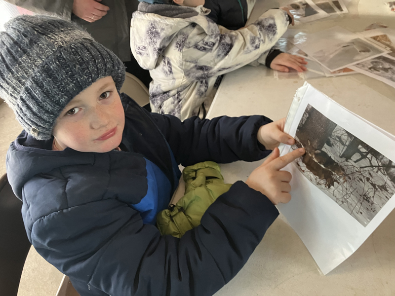 During a Wiscasset Elementary School fourth-grade field trip to the Hidden Valley Nature Center, Liam Cressey shares a picture of deer surviving the winter. (Photo courtesy Becky Hallowell)