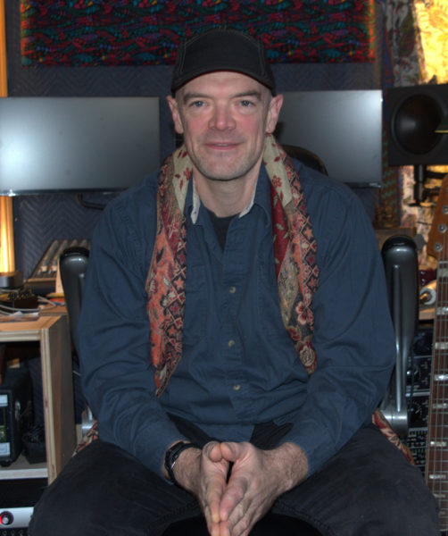 Stu Mahan at home in his Damariscotta studio where he and Eric Green co-wrote, produced, and recorded Greens next album Speed of Trust. (Sherwood Olin photo)