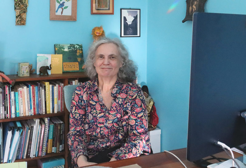 Author Laurie Block Spigel sits in her home office in Wiscasset. Published by Virginia-based company Mountain Ash Press, Spigel's second book, "Letting Them Lead: Adventures in Game-Based, Self-Directed Learning," was released on Tuesday, March 19. "This is where the magic happens," said Spigel about her home office. (Piper Pavelich photo)