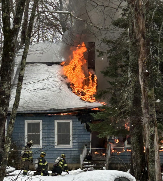 Firefighters battle a house fire on South Clary Road in Jefferson on the morning of Friday, April 5. (Molly Rains photo)