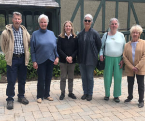 The small-but-mighty group of volunteers who will restore the old corner garden at St. Andrew's Church in Newcastle. From left: Fred Kraeuter, Gaby Patterson, Jeanne Titherington, Patty Alferi, Rosemary Brantel, and Gail Thompson. Not pictured: Catherine Lyons and Sally Pearce. (Photo courtesy Jim Swan)