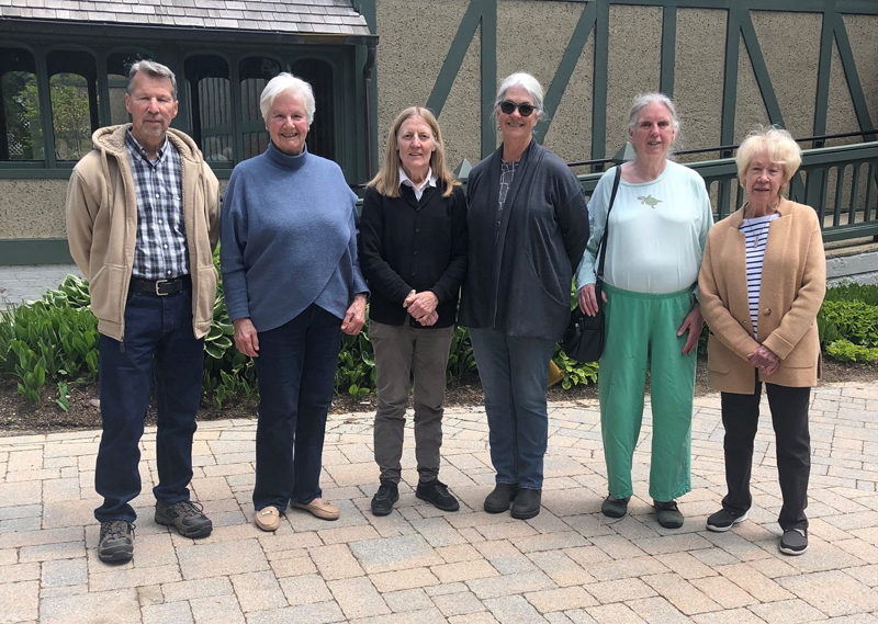 The small-but-mighty group of volunteers who will restore the old corner garden at St. Andrew's Church in Newcastle. From left: Fred Kraeuter, Gaby Patterson, Jeanne Titherington, Patty Alferi, Rosemary Brantel, and Gail Thompson. Not pictured: Catherine Lyons and Sally Pearce. (Photo courtesy Jim Swan)