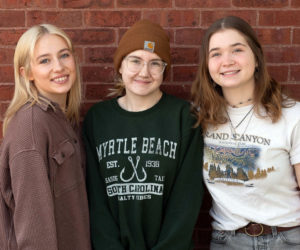 Three Lincoln Academy seniors attending the Bath Regional Career and Technical Center medaled in the statewide SkillsUSA competition for Career and Technical Education students March 15. From left: Sadie Bryant won a bronze medal in cosmetology; Gwen Weaver won a gold medal in culinary, and Eleanor Nery, won a silver medal in baking and pastry. (Photo courtesy Lincoln Academy)