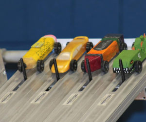 Cars lined up for the Pinewood Derby. (Photo courtesy Chuck Mahaleris)