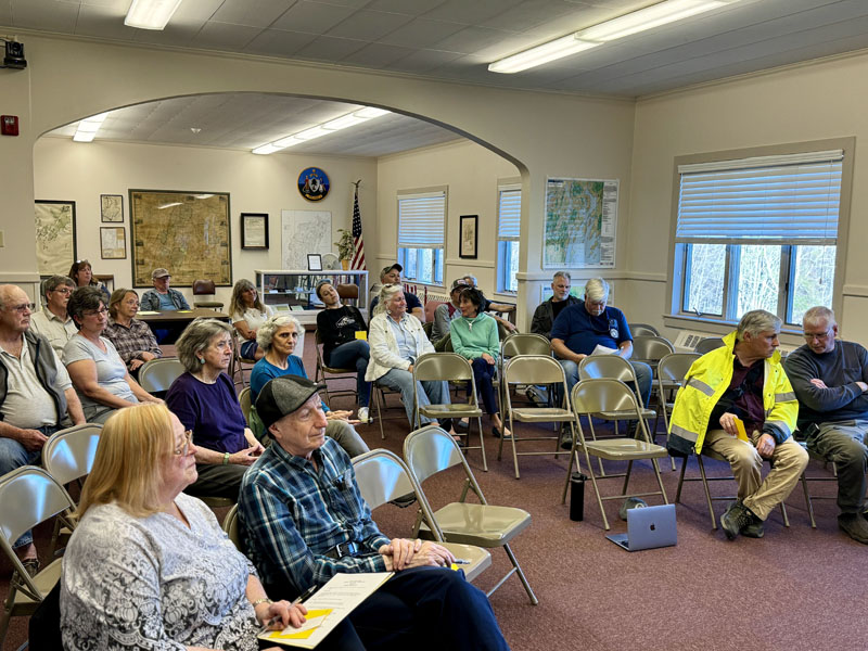 Bremen voters fill the seats at the town office for a special town meeting on Tuesday, May 7. Voters passed each of the six articles presented before them, which included land use and shoreland zone ordinance amendments, permitting authority, and a transfer of funds. (Johnathan Riley photo)