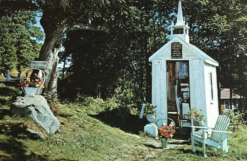 The original Union Church, constructed by the Rev. Louis W. West in 1958. The church was located at the corner of Route 218 and Clarks Point Road, near the Wiscasset-Alna town line. West, a retired Baptist pastor from Boston, Mass., performed 10 marriages and one baptism in the church before his passing in 1966. (Photo courtesy Wiscasset Speedway)