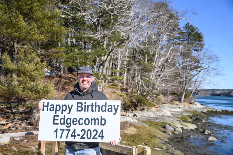 Ryan McPherson, of Glidden Point Oyster Farms, celebrates Edgecomb's 250th birthday. (Photo courtesy Cameron Yee Photography)