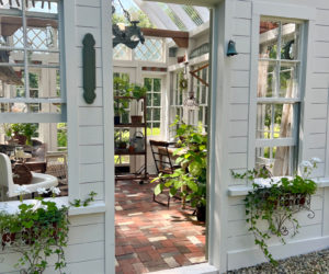 One of the properties on Lincoln County Historical Association's garden tour this year includes this delightful potting shed, constructed by the owner from many vintage windows. (Photo courtesy Lincoln County Historical Association)