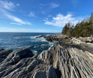 La Verna Preserve in Bristol is known for its dramatic rock formations and panoramic views of Muscongus Bay. Coastal Rivers Conservation Trust is hosting a guided walk at La Verna Preserve on Monday, June 3. (Photo courtesy Coastal Rivers)