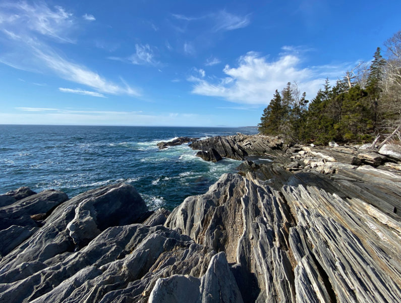 La Verna Preserve in Bristol is known for its dramatic rock formations and panoramic views of Muscongus Bay. Coastal Rivers Conservation Trust is hosting a guided walk at La Verna Preserve on Monday, June 3. (Photo courtesy Coastal Rivers)