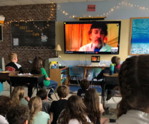 "Puffin Pete" Salmansohn answers questions during a virtual meeting with Wiscasset Elementary School fourth and fifth grade students Wednesday, May 15. (Photo courtesy Wiscasset Elementary School)