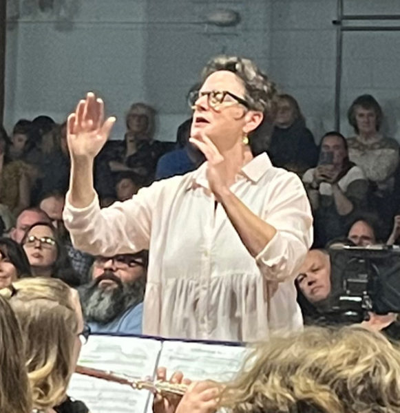 Great Salt Bay Community School music teacher Anne Marie D'Amico conducts the school band during her final spring concert May 17. Retiring after a 32-year career, D'Amico said she ends on high note, inspired by her final group of advanced band students. (Courtesy photo)