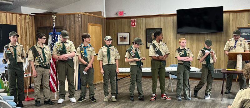 Damariscotta Scout Troop 213 presented rank advancements and merit badges during a Court of Honor held Thursday, June 13, at the Wells-Hussey American Legion Post 42 in Damariscotta. Since February, Troop 213 Scouts earned a total of 45 merit badges. (Courtesy photo)