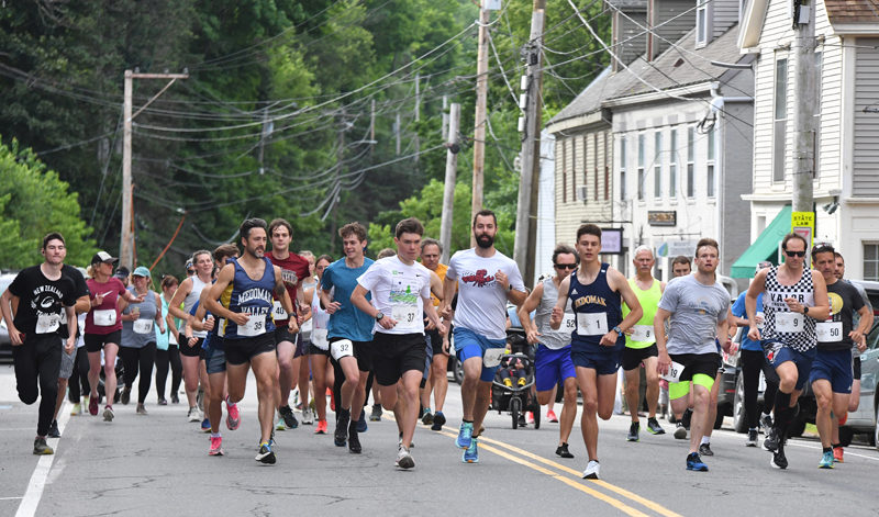 Racers take off at the start of the Waldoboro Day 5K on Saturday, June 15. Forty-seven runners finished the race. (Mic LeBel photo)