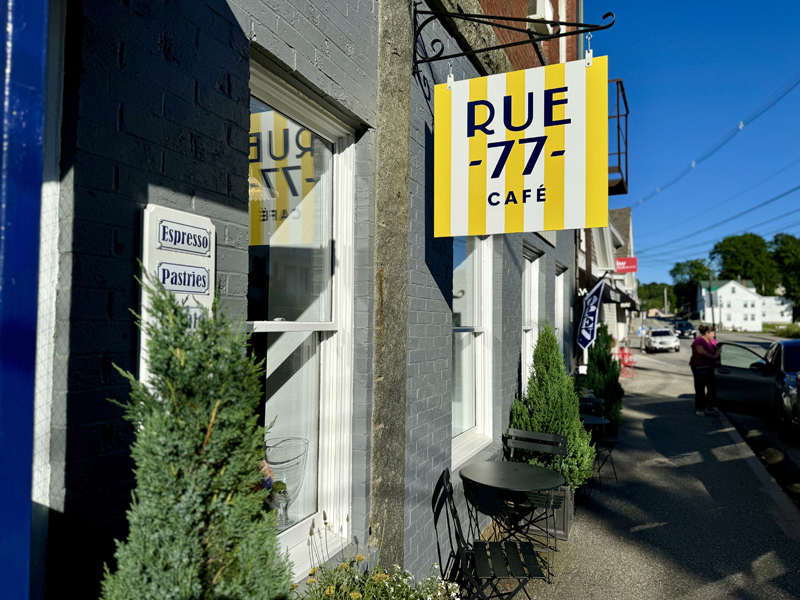 Rue 77, a European-inspired cafe on its opening day on Friday, June 28 in Damariscotta. The cafe is owned by Roger and Prudence Kiessling, who also own The Kingfisher and The Queen in the same building. (Johnathan Riley photo)