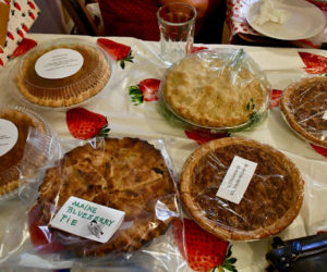 Strawberry shortcake, pies, and other assorted desserts are available for sale at the 70th annual Strawberry Festival, held at St. Philip's Episcopal Church in Wiscasset on Saturday, June 29. The pies were auctioned off to the highest bidder, with proceeds benefiting the church. (Dylan Burmeister photo)