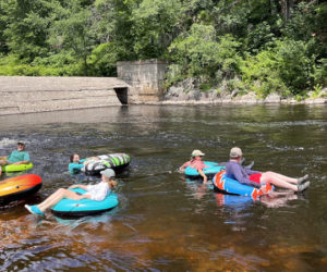 Tubers embark down the river during the 2023 Sheepscot River Knotweed Float. (Photo courtesy Midcoast Conservancy)