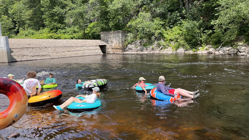 Tubers embark down the river during the 2023 Sheepscot River Knotweed Float. (Photo courtesy Midcoast Conservancy)