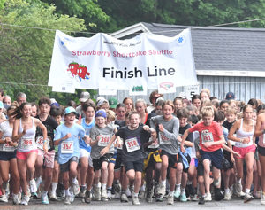 A record number of 222 participants stamped from the starting line at the 19th annual Healthy Kids Strawberry Shortcake Shuffle 5K on Saturday, July 6 in Damariscotta. (Mic LeBel photo)