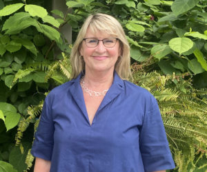 Dr. Deborah Bronk, president of Bigelow Laboratory for Ocean Sciences, stands in front of the lab in East Boothbay. Bigelow focuses on researching the base of the ocean food web, using the Gulf of Maine as a "natural laboratory." (Frida Hennig photo)