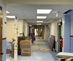 A hallway in Bristol Consolidated School with scattered debris from renovation and construction on Wednesday, Aug. 14. Students are set to return to the building on Tuesday, Sept. 3. (Johnathan Riley photo)