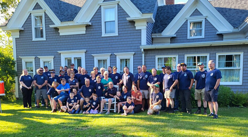 Generations of Bristol firefighters descended on Ron Pendletons New Harbor home in late June for one last departmental show of appreciation in the form of a surprise lawn party. Pendleton's son, Jared Pendleton, conceived of the idea the day before, made a few phone calls, and more than 50 firefighters responded. (Photo courtesy Michael Morrison photo)