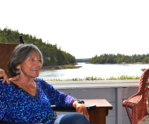 Westport Island resident Connie Ostis reminisces about the early years on the Westport Island's historic Heal Cove. (Charlotte Boynton photo)