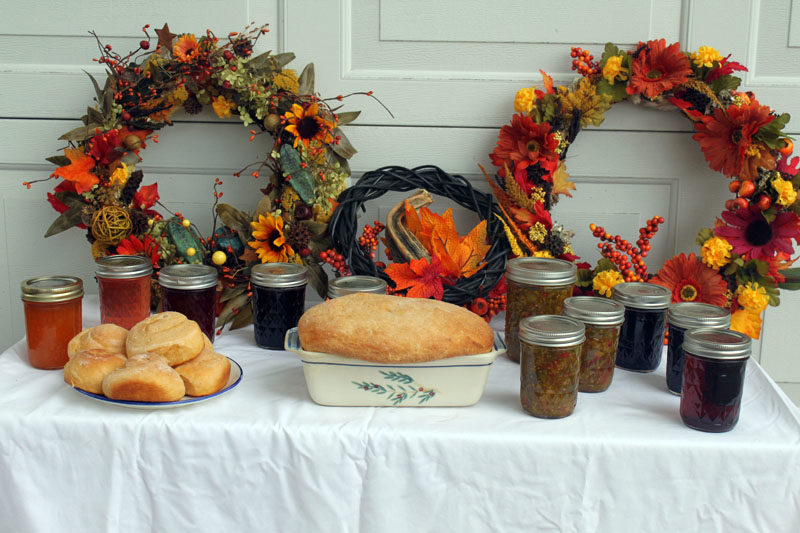 Jams, jellies, relishes, and other preserves will cover one large table while baked treats such as Cordelia's delicious decadent layer cake, Debbie's breads, assorted fruit breads, cookies, and snacks will cover others at the Bremen Country Fair on Saturday, Oct. 5. (Courtesy photo)