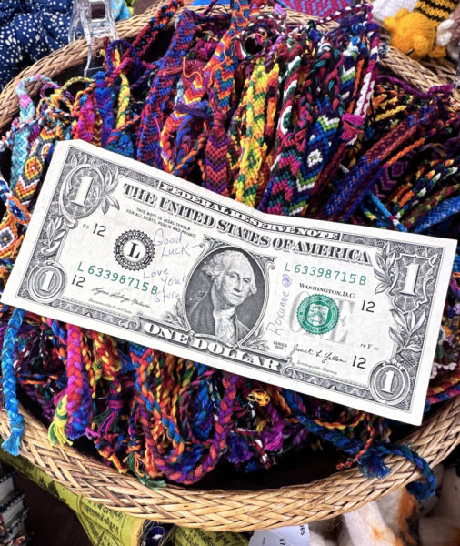 The first sale and the first dollar made at Mexicali Blues newest location in  Kittery. The customer purchased a Mexicali friendship bracelet which was very fitting. (Courtesy photo)