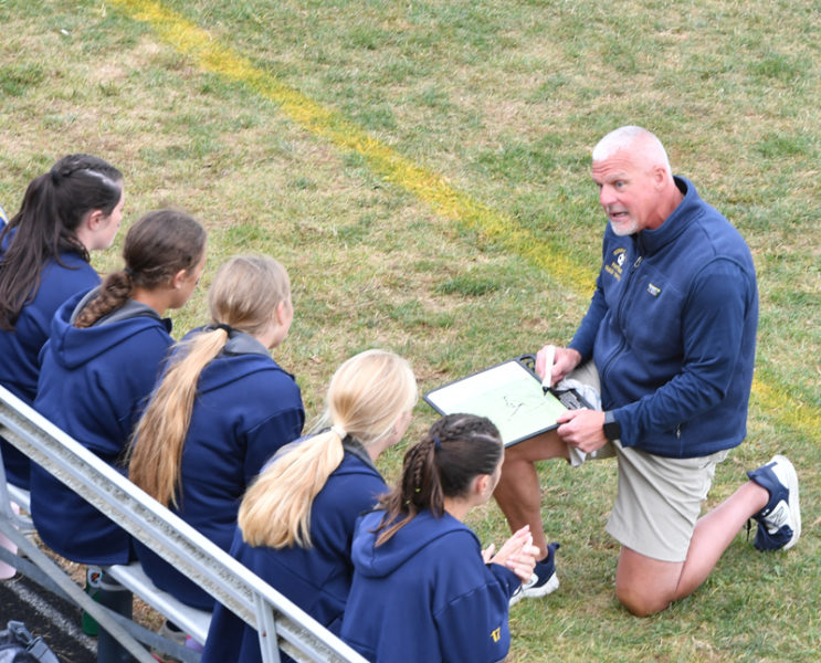 Medomak Valley's Darryl Townsend won the 300th game of his soccer coaching career when the Panthers beat Belfast 3-0 on Thursday, Sept. 19. (Mic LeBel photo)