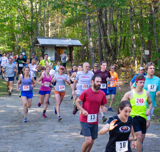 They are off at the start of a Race Through the Woods at Hidden Valley Nature Center. The 13th annual edition of the event is scheduled for Sunday, Oct. 6. (Photo courtesy Midcoast Conservancy)