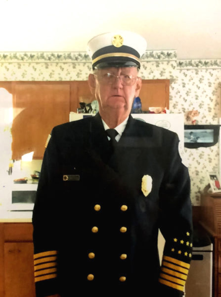 James "Jimmy" Hall wears his firefighter dress uniform in 2022. Hall joined Damariscotta's Massasoit Engine Co. as an 18-year-old in 1962 and held a senior leadership position with the department for more than 30 years. (Courtesy photo)