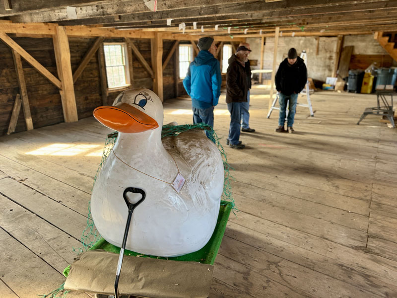 Pemaquacky, a Michael Morrison creation, sits in its roost at the Mill at Pemaquid Falls in Bristol on Jan. 22. (Johnathan Riley photo)