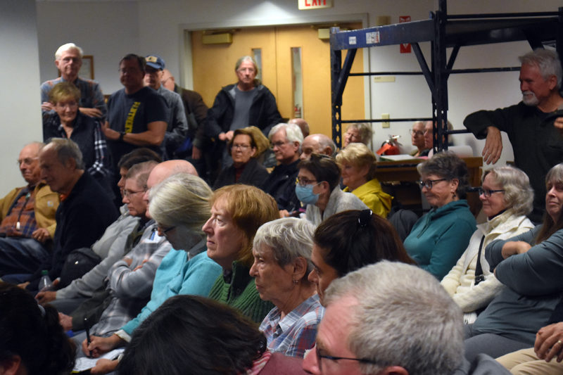 More than 50 audience members crowd the meeting room of the Waldoboro municipal building for a candidates forum on the evening of Monday, Oct. 7. At the forum, candidates for House District 45 and House District 62 exchanged ideas about housing, taxation, health care, and other topics on Mainers' minds this election season. (Molly Rains photo)