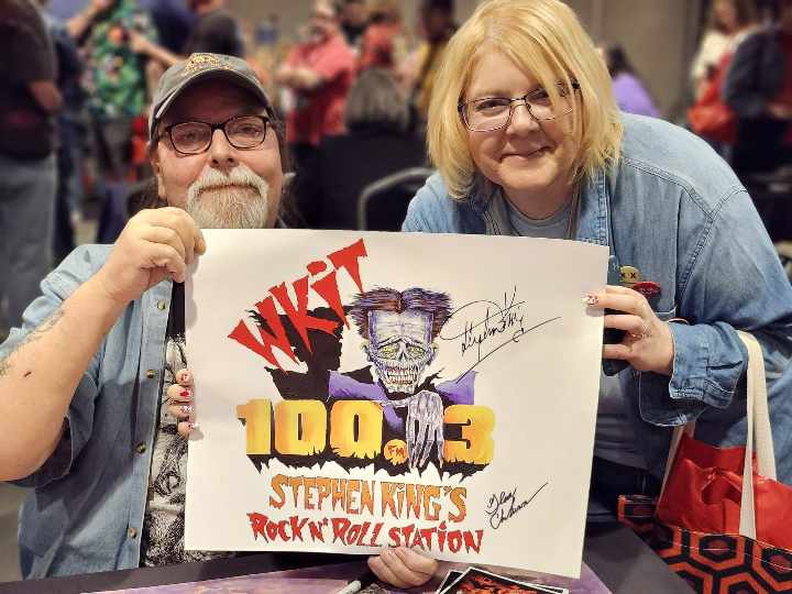 Glenn Chadbourne and a fan at the first KingCon in Las Vegas last weekend. Chadbourne said the intense fan appreciation surprised and humbled him. Chadbourne created the character Doug E. Graves for the Stephen King owned radio station, WKIT. (Courtesy photo)