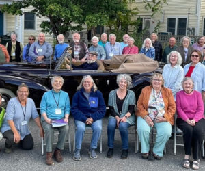 The Classic Harmony singing group takes a break from a recent rehearsal at The Lincoln Home in Newcastle to gather around John Harris 1941 Lincoln Continental, the perfect vintage backdrop for a group of seasoned singers. (Photo courtesy Beth Preston)