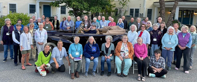 The Classic Harmony singing group takes a break from a recent rehearsal at The Lincoln Home in Newcastle to gather around John Harris 1941 Lincoln Continental, the perfect vintage backdrop for a group of seasoned singers. (Photo courtesy Beth Preston)