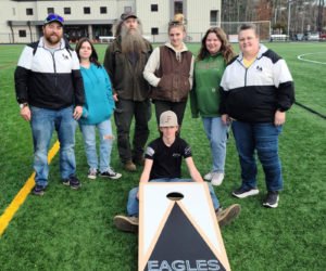 Lincoln Academy edLab students and instructors pose during their first annual cornhole tournament fundraiser in 2023. This year's tournament takes place on Saturday, Nov. 2 at Lincoln Academy. (Photo courtesy Lincoln Academy)