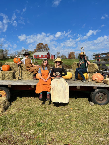 Visitors dress in farmer costumes in Pumpkin Vine's famous "Farmer FotoBooth" during the 2022 harvest festival. (Photo courtesy Kelly Payson-Roopchand)