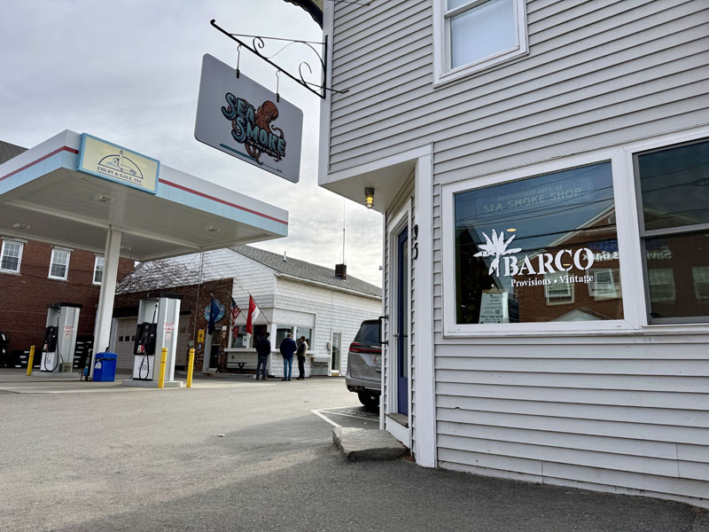 The entrance to Barco, at 95 Main St. in Damariscotta, on the store's opening day Friday, Nov. 15. Barco offers a selection of international ingredients, snacks, and vintage finds put together by owners Penn and Jaime Way. The couple also owns Sea Smoke Shop in the same building. (Johnathan Riley photo)