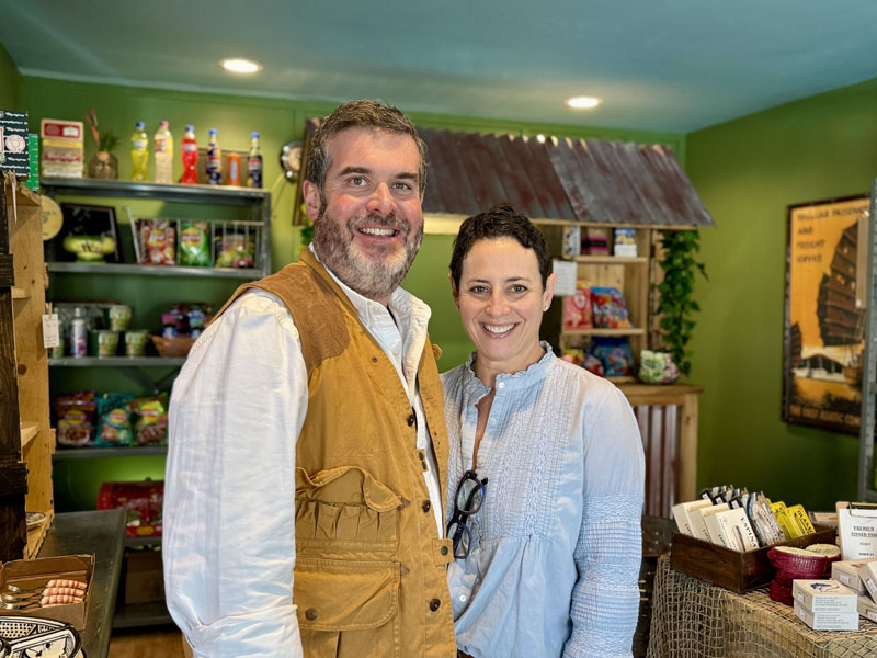 Penn and Jaime Way stand in Barco, at 95 Main St. in Damariscotta, on the stores opening day, Friday, Nov. 15. The store, which sells a selection of international pantry staples and vintage finds, is in the same building as the couples other business, Sea Smoke Shop that sells handmade glassware, such as pipes and other products. (Johnathan Riley photo)