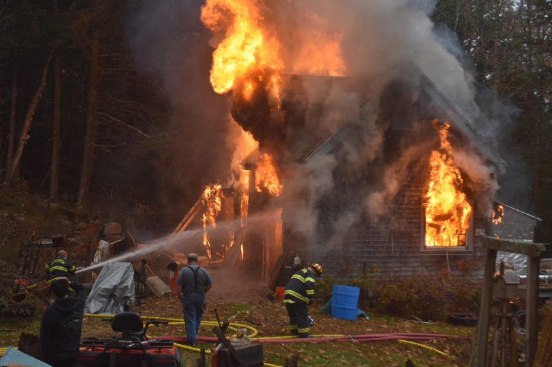 Fire consumes a barn on Gardiner Road in Jefferson the afternoon of Wednesday, Oct. 30. (Molly Rains photo)