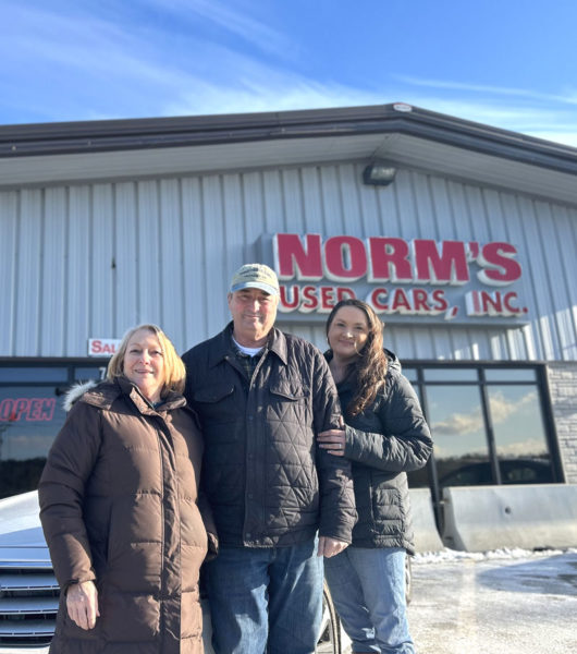 Norman Norm Sherman, founder and president of Norm's Used Cars, is flanked by his wife and company Vice President Beverly Needham (left) and daughter and dealership Office Manager Katie Johnson. Sherman, who was raised in Wiscasset, founded Norm's Used Cars alongside his mother and father in 1977 and has continued to operate the dealership as a family business ever since. (Molly Rains photo)