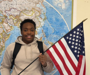 Wiscasset Middle High School senior Jevar Garricks became a U.S. citizen during a recent naturalization ceremony in Portland. Born in Jamaica, Garricks arrived in Wiscasset when he was in the third grade. (Photo courtesy Wiscasset Schools)