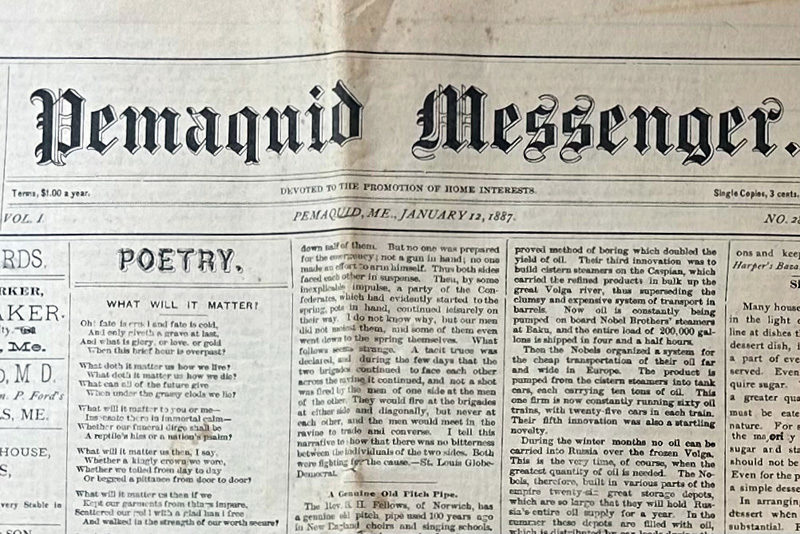 Old Bristol Historical Society and Maine Historical Society are asking the communitys help to finish their collection of the Pemaquid Messenger. Upon completion, the digitized copies will be available to the public for free. (Photo courtesy Old Bristol Historical Society)