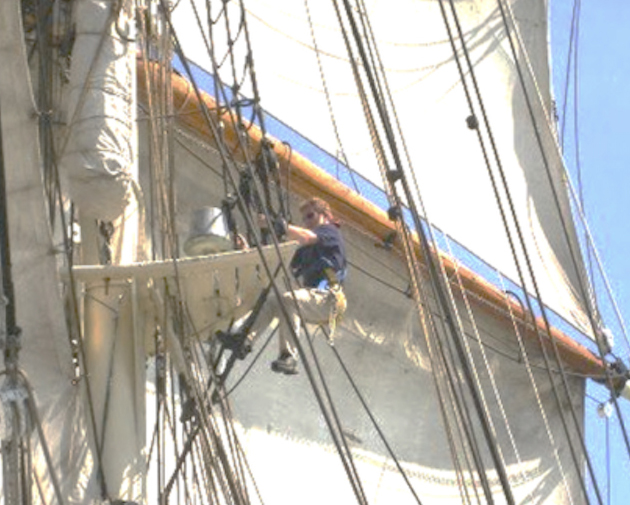 Rick Miller climbs aloft on the barque Elissa. (Courtesy photo)