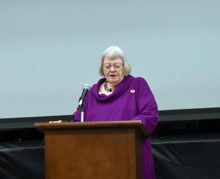 Moderator Susan Blagdon addresses Wiscasset residents during a special town meeting to consider the town's education budget on Tuesday, April 29. Voters ultimately passed the budget as recommended by the school committee at a total of $10,896,270. (Molly Rains photo)