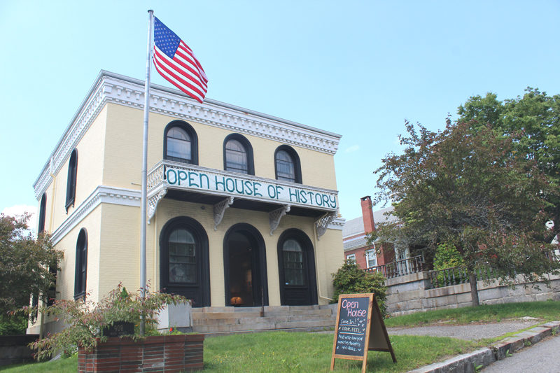 A banner on the balcony of the former Custom House in Waldoboro welcomes visitors to new nonprofit Open House of History, where founder Michael Amico hopes to inspire empathy and discovery through exploration of the greater community's shared history and emotions. (Molly Rains photo)