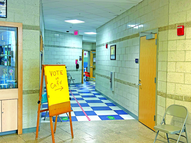 A sign welcomes voters to the Jefferson Village School Tuesday, Aug. 12 where residents defeated an education budget at the validation vote for the second time this summer. (Molly Rains photo)